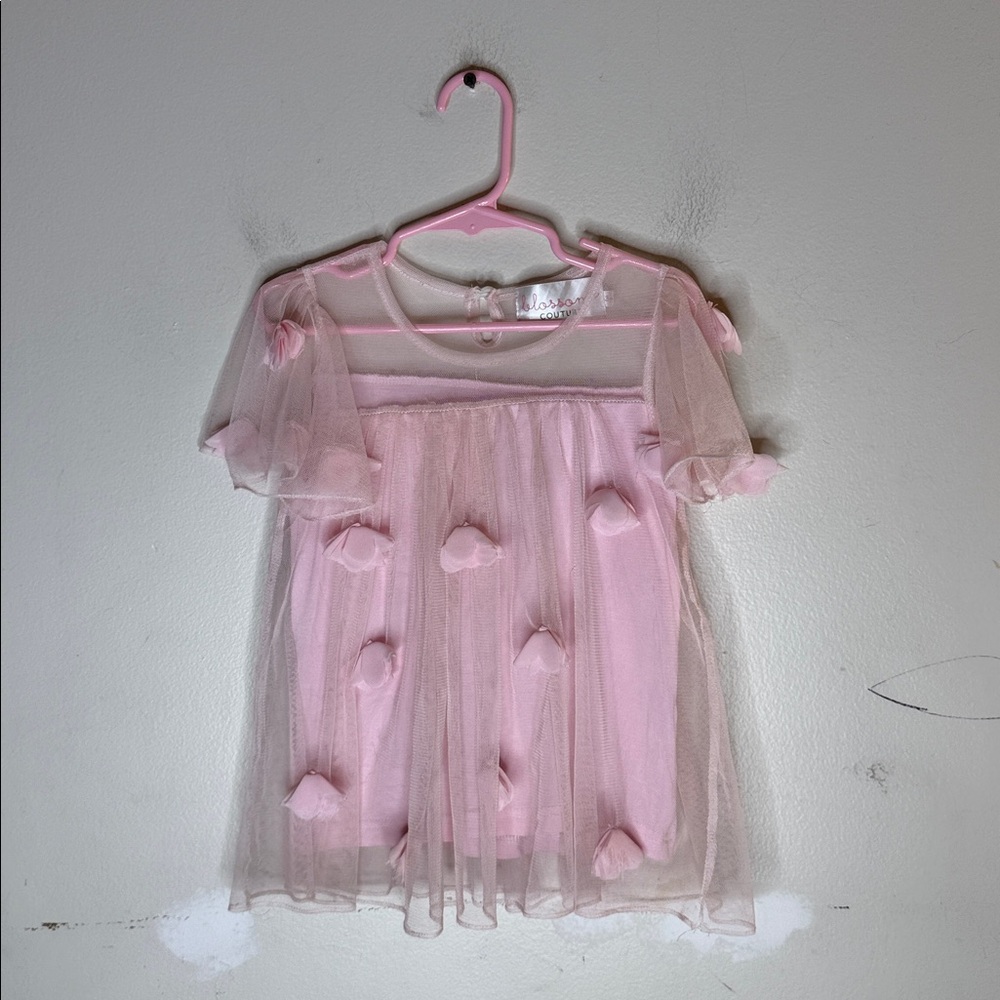 Blossom Couture Pink Tulle Top with Floral Accents Size 3-4 Years